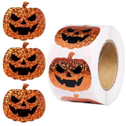 500stk Aufkleber Halloween Kürbis, Halloween Aufkleberrolle Wasserdichte Kürbis Themendekorationen für Kinderumschlagn Tagebücher von Fukaisu