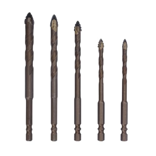 5St Vierschneidige Exzentrische Bohrer, 6/6/8/10/12mm Hochgeschwindigkeit Mauerwerk Exzenterbohrer Set für Stein Beton Holz Ziegel Keramikfliesen von Fukaisu