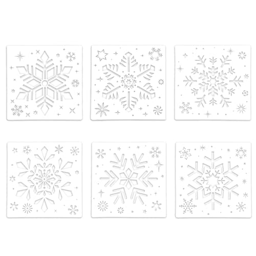 6 Stück Weihnachts-Schneeflocken-Schablonen zum Basteln, Groß Wiederverwendbar Schneeflocken-Vorlage Weihnachts-Malschablonen Winterdekoration Heimwerkerbedarf für Zuhause Holzfenster von Fukaisu