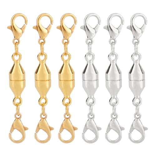 6stk Magnetische Halskettenverschlüsse und -Verschlüsse mit Doppeltem Karabinerverschluss, Schmuckverlängerungen zur Schmuckherstellung Halskette Armband (Gold und Silber) von Fukaisu