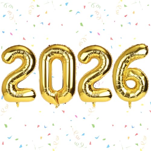 Fukaisu 2026 Balloons, 105cm Gold 2026 Aluminiumfolienballon mit Strohhalm und Band Silvesterparty-Dekoration für Abschlussfeiern Geburtstage Weihnachten Silvesterparty-Zubehör von Fukaisu