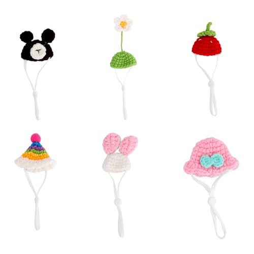 Fukaisu 6stk Mini Gänsehüte für den Schreibtisch, Verstellbare Strick Kopfbedeckungen für die 17,78cm Magnetische Gänsestatue Kleines Kostümzubehör Schreibtischdekoration von Fukaisu