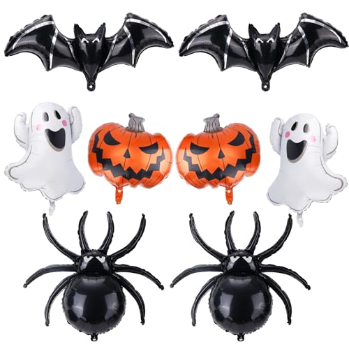 Fukaisu 8stk Halloween-Ballons, Fledermaus Geist Spinne Kürbis Aluminiumfolien-Luftballons Gruseliges Partyzubehör für Die Halloween-Party Spukhaus Heimdekoration von Fukaisu