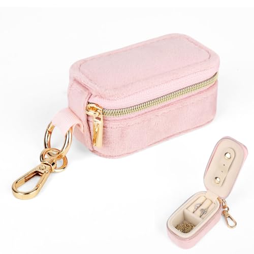Fukaisu Mini-Schmuckkästchen, 2-In-1-Ringhalter und Schlüsselanhänger-Organizer Ideal als Frauen Kleine Unterteilte Ohrringbox zur Aufbewahrung von Ringen Halsketten Anhängern (Pink) von Fukaisu