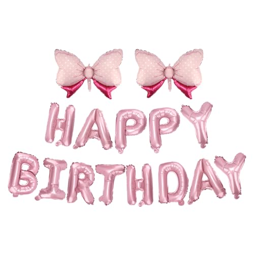 Rosa Happy Birthday-Ballon und Schleifenballons Set, Folienbuchstaben-Ballon Banner Coquette-Party-Dekorationen für Mädchen und Frauen Geburtstag Babyparty Themenparty-Dekor Zubehör von Fukaisu
