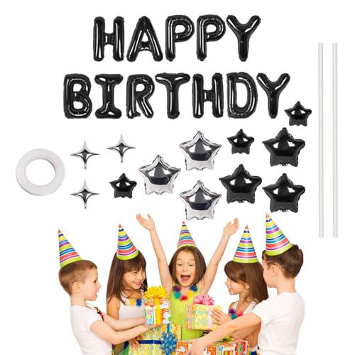 Fukamou Happy Birthday Schild,Happy Birthday Folienballons,Geburtstagsparty-Dekorationsschild - Aufblasbare Partydekoration, Geburtstagsparty-Buchstaben und Sterne-Schild für Kinder, Erwachsene, von Fukamou