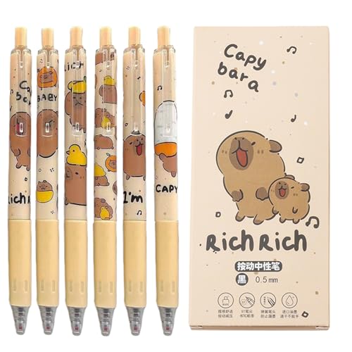 Fukamou Niedliche Capybara-Stifte, Capybara-Bleistift - 0,5 Mm Einziehbare Gel-Tintenstifte Mit Feiner Spitze,6 X Neuartige- Tierstifte, Ästhetische Stifte Mit Schwarzer Tinte, Schulbedarf Für Mädchen Fukamou Niedliche Capybara-Stifte, Capybara-Bleistift - 0,5 Mm Einziehbare Gel-Tintenstifte Mit Feiner Spitze,6 X Neuartige- Tierstifte, Ästhetische Stifte Mit Schwarzer Tinte, Schulbedarf Für Mädchen von Fukamou