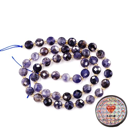 Fukugems Edelsteinperlen für die Schmuckherstellung, Naturstein facettierte flache runde Perlen iolite 6mm von Fukugems