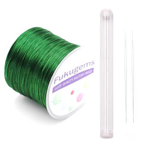 Fukugems Elastische Perlenschnur für Armband, dehnbarer Faden für die Schmuckherstellung, Flache elastische Schnur mit 2-teiligen Perlennadeln Blackish Green Fukugems Elastische Perlenschnur für Armband, dehnbarer Faden für die Schmuckherstellung, Flache elastische Schnur mit 2-teiligen Perlennadeln Blackish Green von Fukugems