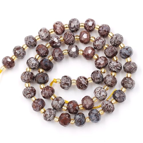 Fukugems Großhandel Natursteinperlen für Armbänder Halsketten verkauft pro Tasche 5-Stränge und eine Rollschnur innen facettierte Septum China Snowflake Obsidian 8mm von Fukugems