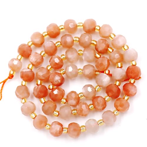 Fukugems Großhandel Natursteinperlen für Armbänder Halsketten verkauft pro Tasche 5-Stränge und eine Rollschnur innen facettierte Septum orange Moonstone 8mm von Fukugems
