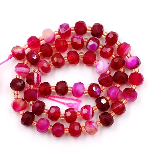 Fukugems Großhandel Natursteinperlen für Armbänder Halsketten verkauft pro Tasche 5-Stränge und eine Rollschnur innen facettierte Septum red stripe agate 8mm von Fukugems