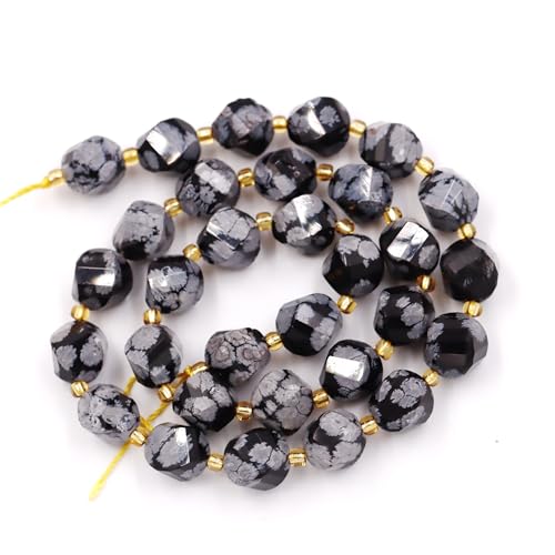 Fukugems Großhandel Natursteinperlen für DIY Schmuck Herstellung verkauft pro Tasche 5-Stränge und eine Rollschnur innen facettierte S-Form snowflake obsidian 10mm von Fukugems