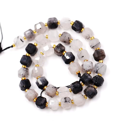 Fukugems Naturstein perlen für schmuckherstellung, verkauft pro Bag 5 Stränge Innen, facettierter Würfel Black Rutilated Quartz 8mm von Fukugems