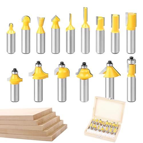 Fräsbohrer zum Gravieren, Fräser-Bit-Set, 15-teilig, Fräsbohrer für 1/2-Zoll-Schaft für Holzbearbeitungsprojekte von Fulenyi