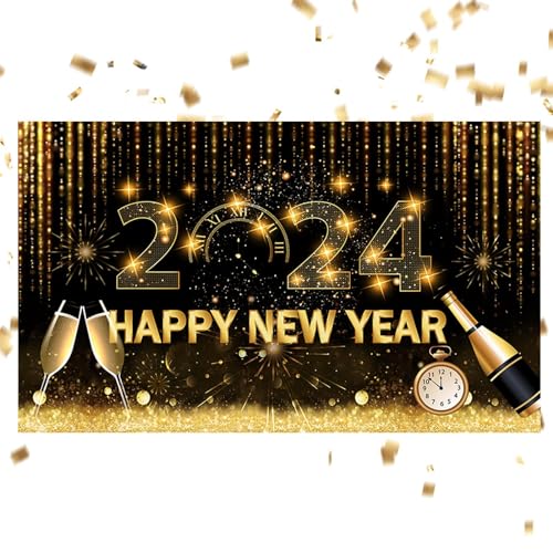 Fulenyi Frohes Neues Jahr Hintergrund,2024 Neujahrsparty-Banner | „Frohes Neues Jahr“-Banner für Frohes Neues Jahr-Dekorationen, Silvester-Partybanner für Silvester-Partyzubehör von Fulenyi