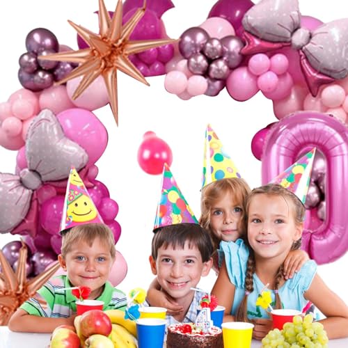 Fulenyi Geburtstags-Luftballons-Dekorationsset, rosa Party-Luftballons - Schleifen-Zahlen-Party-Luftballons-Set für Geburtstagsfeier,Rosa Metall- und Rosenschleifenfolie für alles Gute zum Geburtstag, von Fulenyi