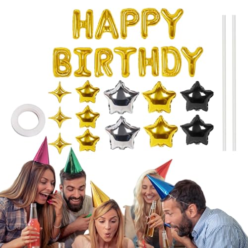 Fulenyi Happy Birthday Schild,Happy Birthday Folienballons, Banner mit Buchstabenstern-Luftballons, Aufblasbare Partydekoration, Geburtstagsparty-Buchstaben und Sterne-Schild für Kinder, Erwachsene, von Fulenyi