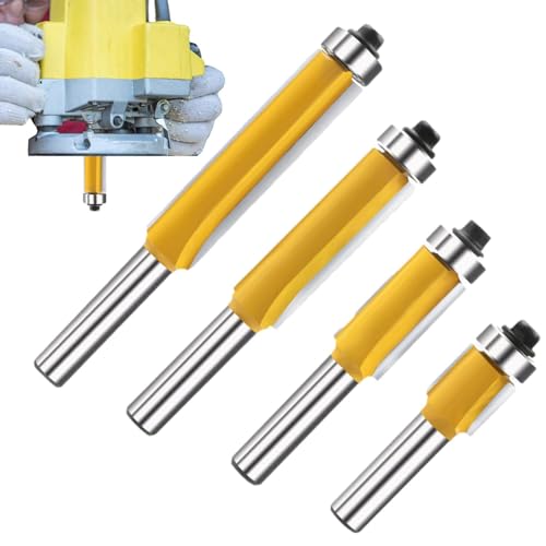 Holzbearbeitungsfräser, bündige Fräser-Bits | Router-Bits mit Kugellager für Holzbearbeitung | 4-teiliges gelbes Hartmetall-Router-Bits Holzbearbeitungsfräser, bündige Fräser-Bits | Router-Bits mit Kugellager für Holzbearbeitung | 4-teiliges gelbes Hartmetall-Router-Bits von Fulenyi