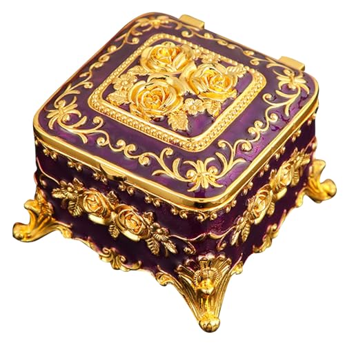 Fulenyi Luxuriöse Schmuckschatulle für Damen, Vintage-Samt-Ringbox, Vintage-Metall-Schatulle – mit Samt ausgekleidete Halskette aus Zinklegierung für Ohrringe, Ringe, von Fulenyi