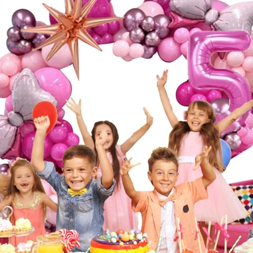 Fulenyi Rosa Latex-Luftballons-Set, Geburtstags-Luftballons-Dekorationsset,Schleife Zahlen Geburtstagsdekorationen Latex Set | Rosafarbene Rosen-Ballonschleife, Folien-Zahlen-Latex-Luftballons, von Fulenyi