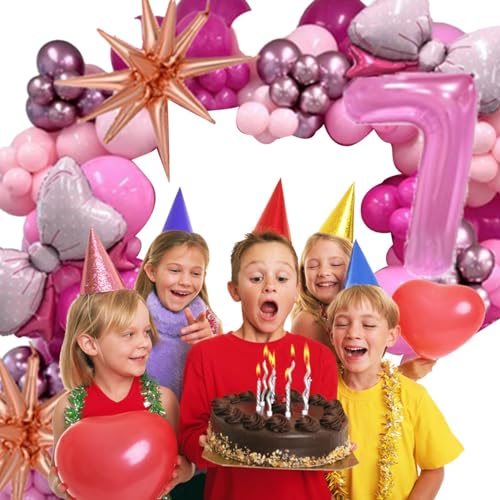 Fulenyi Rosa Latex-Luftballons-Set, Geburtstags-Luftballons-Dekorationsset - Rosa Schleifen- und Zahlen-Geburtstagsdekorations-Luftballons-Set | Geburtstagsparty-Set, Happy von Fulenyi