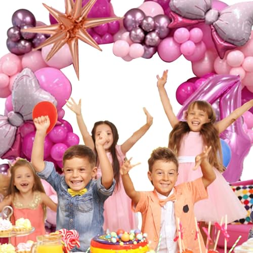 Fulenyi Rosa Partyballons,Rosa Ballon-Geburtstagsparty-Set, Rosa Schleifen- und Zahlen-Geburtstagsdekorations-Luftballons-Set, Rosafarbene Rosen-Ballonschleife, Folien-Zahlen-Latex-Luftballons, von Fulenyi
