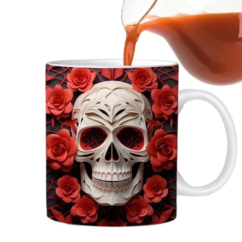 Fulenyi Skelettbecher - Neuheit Keramik-Teetasse mit Effekt, tragbare Kaffeetasse mit Totenkopf mit lebendigen Farben, Neuheit Keramik-Teetasse für Kaffee von Fulenyi