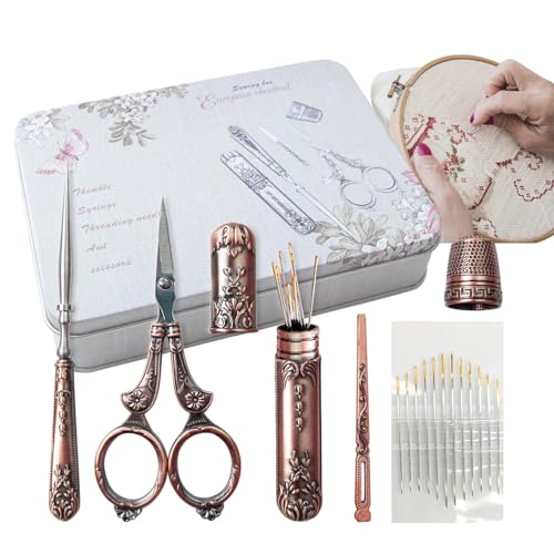 Fulenyi Vintage Nähset - 6-teiliges Stickscheren-Set, professionelle Stoffschere - Wiederverwendbares europäisches antikes Vintage-Nähset, Nähwerkzeug-Set aus Edelstahl zum Sticken von Fulenyi