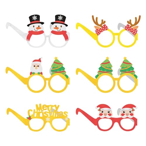Fulenyi Weihnachtsbrille mit Pailletten | Dekoration für Brillenrahmen für Weihnachtsfeier – 6 lustige Brillen für Weihnachtskostüme von Fulenyi