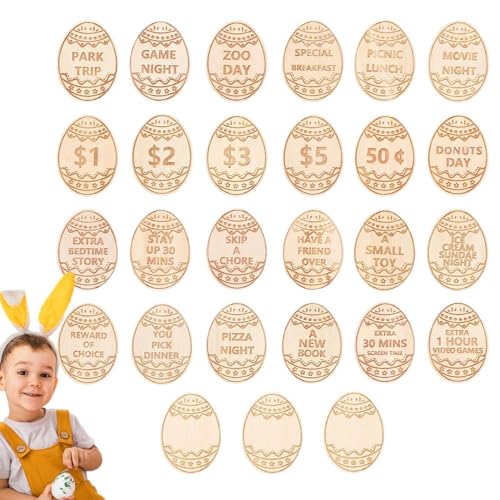 Fulenyi marken für Kinder,belohnungsmarken - 27 Stück eier-Token,-Belohnungsmarken aus Holz, preis-Geschenkmarken, Familiennacht-Marken, einzigartige Aktivitäten zur eiersuche für die ganze Familie von Fulenyi