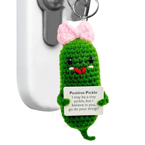 Positive Gurken-Puppe mit positiver Gurke | Big Dill emotionale Unterstützung Gurkenpuppe mit positiver Karte | Gurkengehäkelte Puppe zur emotionalen Unterstützung für von Fulenyi