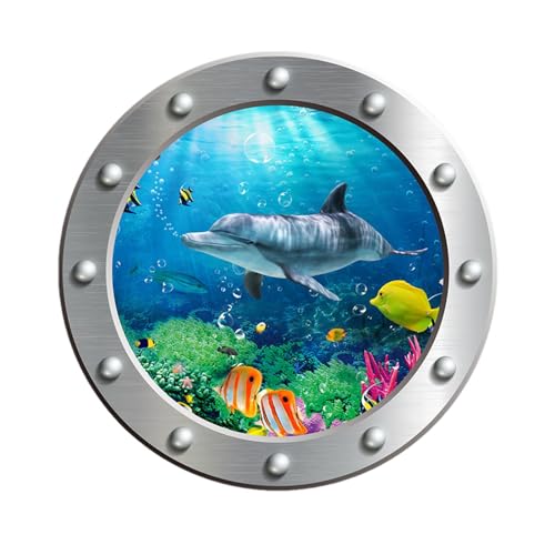World Wandaufkleber Bullauge Fenster Abziehbilder mit Tropischen Fischen Bullauge Meer Delfin Fensteraufkleber für Fenster Waschmaschine Wände Tür von Fulenyi
