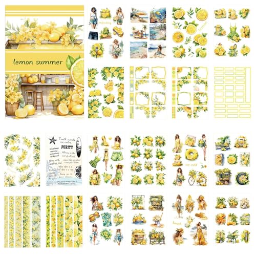 Zitronenaufkleber für Scrapbooking, Stickerbuch der Vintage-Serie, dekorative Aufkleber für Blumen-Scrapbooks, Stickerbuch für Erwachsene, Blumen, PET, für Zitronenaufkleber für Scrapbooking, Stickerbuch der Vintage-Serie, dekorative Aufkleber für Blumen-Scrapbooks, Stickerbuch für Erwachsene, Blumen, PET, für von Fulenyi