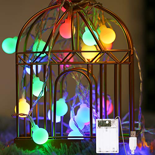 Fulighture Led Kugel Lichterkette, 5M(16.41ft) 40er Globe Led mit Batteriebetrieben und USB-Port Stromversorgung, Bunt, IP65 Wasserdicht, Lichterkette für Garten Hochzeit Balkon Deko von Fulighture