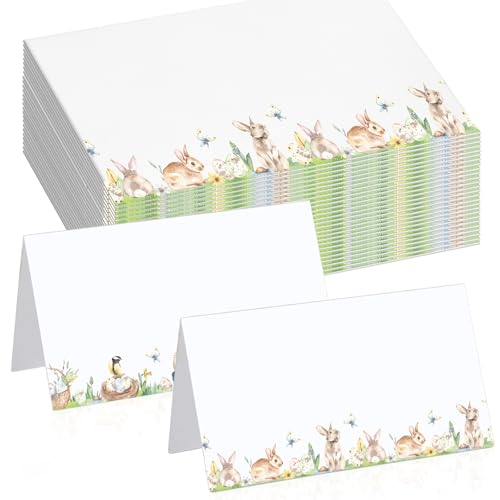 Fullhawl 100 Blatt Ostern Tischkarten Namenskarten für Tischhase Tischzeltkarten Osterhase Zelte Blanko Tischkarten Ostern Tischhalter für Sitzgelegenheiten Ostern Bankett Abendessen Dekoration Urlaub von Fullhawl