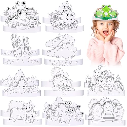 Fullhawl 20 Stück Pessach-Spielzeug, Basteln für Kinder, zum Ausmalen Ihres eigenen Passah-Stirnbänder-Set, Pesach-Spiele, Partygeschenke, zehn Plagen, DIY-Pesach-Dekorationen für Seder, Familie, von Fullhawl