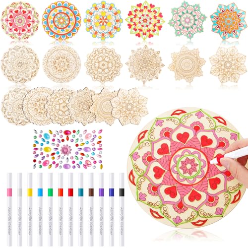 Fullhawl 30-teiliges Mandala-Malset aus Holz, 18 unlackierte Holzausschnitte mit 12 Markern zum Basteln, Mandala-Holzscheiben für Erwachsene, Malerei, DIY, Handwerk, Etiketten, Hochzeit Fullhawl 30-teiliges Mandala-Malset aus Holz, 18 unlackierte Holzausschnitte mit 12 Markern zum Basteln, Mandala-Holzscheiben für Erwachsene, Malerei, DIY, Handwerk, Etiketten, Hochzeit von Fullhawl