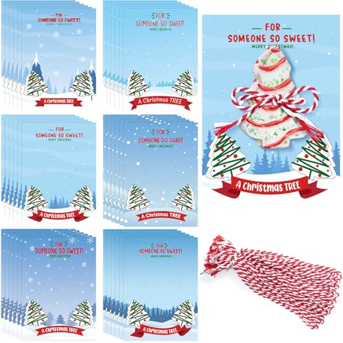 Fullhawl Weihnachtsbaum-Kuchenanhänger mit Seilen, Winterurlaubszubehör für Weihnachten, Party, Familienfeier, Kuchen, Snacks, Dekoration, 36 Stück von Fullhawl