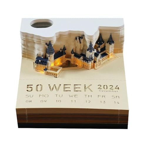 3D kalender Abreißen 2024,3D-Notizblock mit Licht und Stifthalter,2024 Tischkalender-Notizblock, DIY-Notizen,3D-Haftnotizen,kreatives Papierskulptur-Bastel-DIY-Geschenk (01-Kalender) von Fulluky