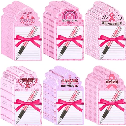 Fulmoon 24 Sets Breast Cancer Awareness Die Cut Notepad with Ballpoint Pens and Ribbons Cute Pink Ribbon Memo Note Pad Breast Cancer Gifts for Women von Fulmoon
