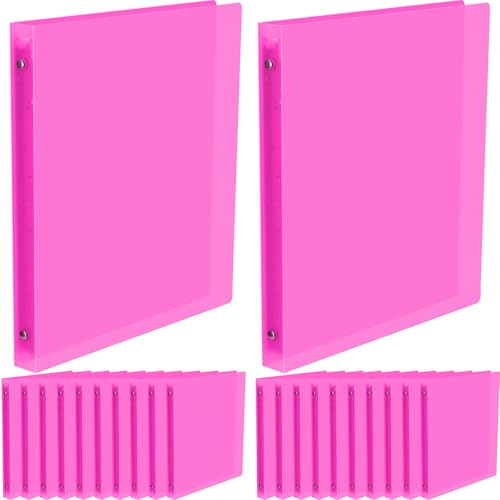 Fulmoon 50 Stück 3-Ringbücher mit 2 Innentaschen, rund, weich, flexibel, für 175 Blatt, mit transparentem Einband, für Büro, Schule, Hot Pink, 2,5 cm von Fulmoon