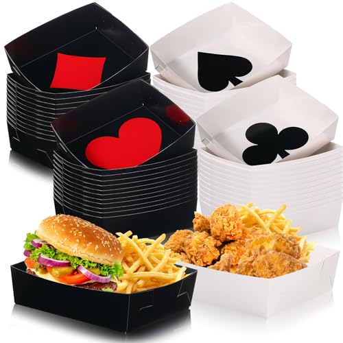 Fulmoon Casino-Partyzubehör, 2,3 kg, großes Pokerpapier, Lebensmittelboote, Einweg-Serviertabletts für Las Vegas, Texas, Holdem Casino, Party, Geburtstag, 48 Stück (rote Spaten) von Fulmoon