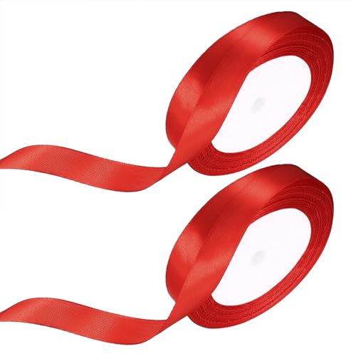 Rot Satinband, 2 Rollen 15mm x 22m Geschenkband rotes Schleifenband, Dekoband Stoffband für Geschenk, Haarschleifen, Basteln, Auto, Brautstrauß, Hochzeits Dekoration Geschenkverpackungen von Fulushouxi