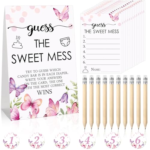67-teiliges "Guess The Sweet Mess" Babyparty-Spiel, schmutziges Windelspiel, inklusive "Guess The Sweet Mess"-Zeichen, 50 kleine Karten, 10 Bleistifte und 6 Zahlenaufkleber für Babyparty, Geschlecht 67-teiliges "Guess The Sweet Mess" Babyparty-Spiel, schmutziges Windelspiel, inklusive "Guess The Sweet Mess"-Zeichen, 50 kleine Karten, 10 Bleistifte und 6 Zahlenaufkleber für Babyparty, Geschlecht von Fumete