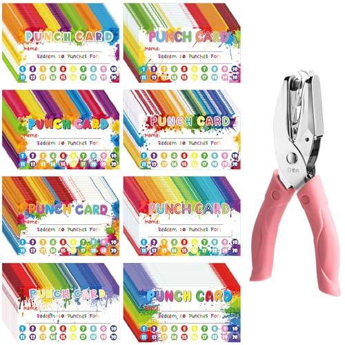 Fumete Belohnungskarten mit Locher, 8,9 x 5,1 cm, Belohnungskarte für Klassenzimmer, Zuhause, Schulbedarf, Studenten, Lehrer, Kinder, 8 Stile (Tie-Dye-Stil, 20 Löcher) von Fumete