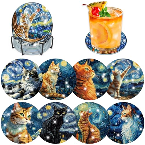 Diamond Painting Untersetzer mit Halter (Starry Night Katze) von Fumupe