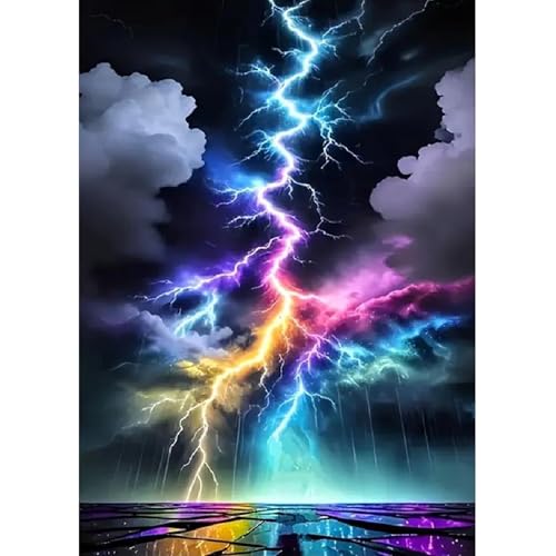 Fumupe 5D Diamond Painting Blitz Erwachsene Anfänger, Himmel Diamant Painting Bilder Kunst DIY Runder Vollbohrer Diamant Malerei Stickerei Set Kreuzstich Bilder Home Wand Dekor, 30x40cm von Fumupe
