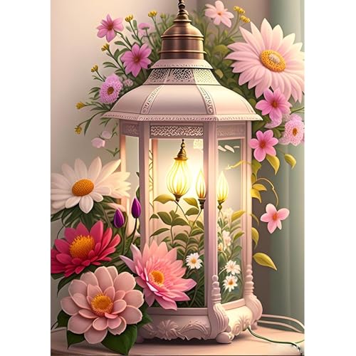Fumupe 5D Diamond Painting Blumen Erwachsene Anfänger, Lampe Diamant Painting Bilder DIY Runder Vollbohrer Diamant Malerei Stickerei Set Kreuzstich Bilder Home Wand Dekor, 30x40cm von Fumupe
