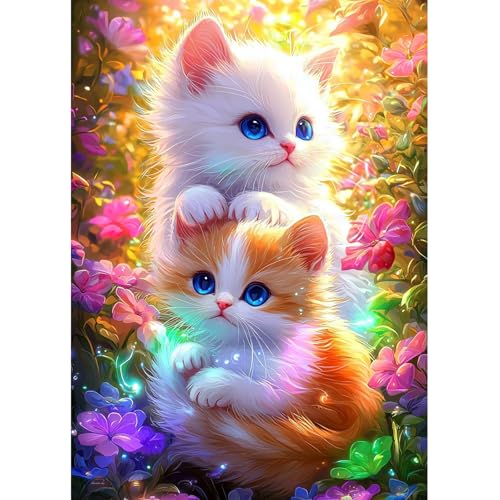 Fumupe 5D Diamond Painting Katze, Tiere Diamond Painting Erwachsene, Diamant Painting Bilder Erwachsene, Full DIY Diamant Kunst Malerei Stickerei Set Kreuzstich Bilder Home Wand Dekor 30x40cm von Fumupe